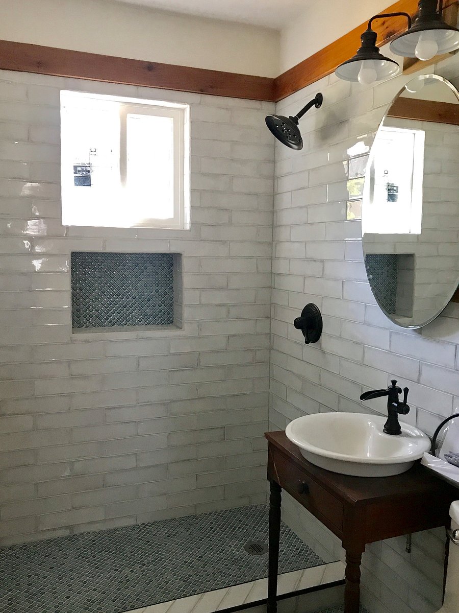Bathroom with full size shower. No bathtub