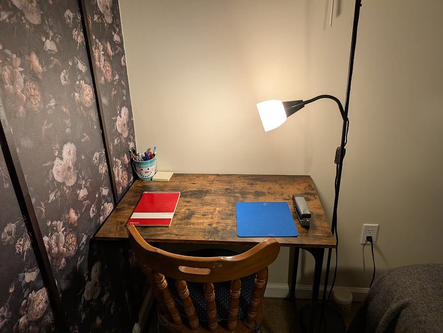 Cozy workspace for remote work or study.