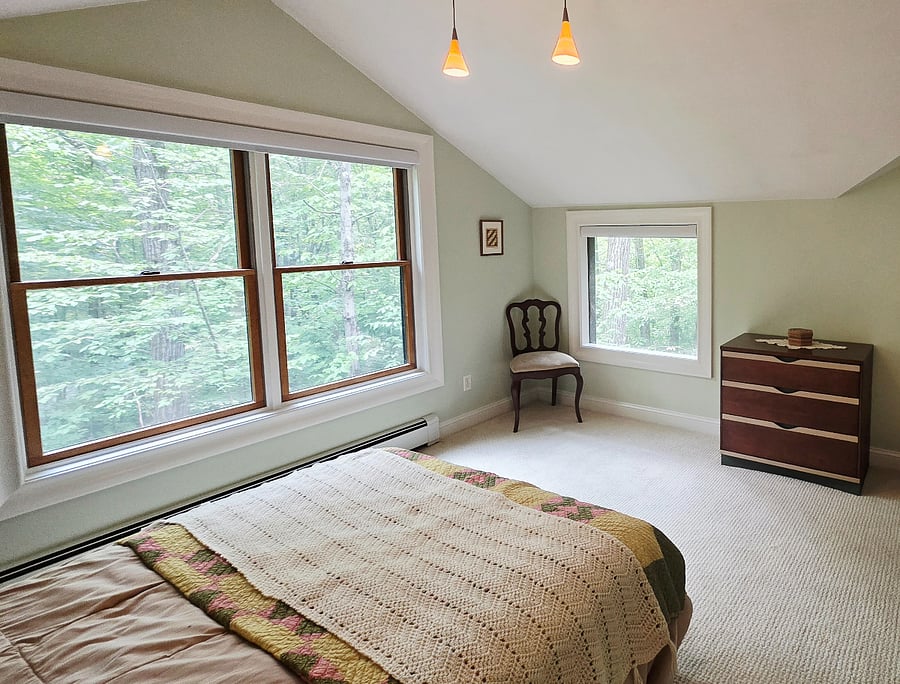 Upstairs bedroom #1, the huge windows make it feel like a treehouse! 