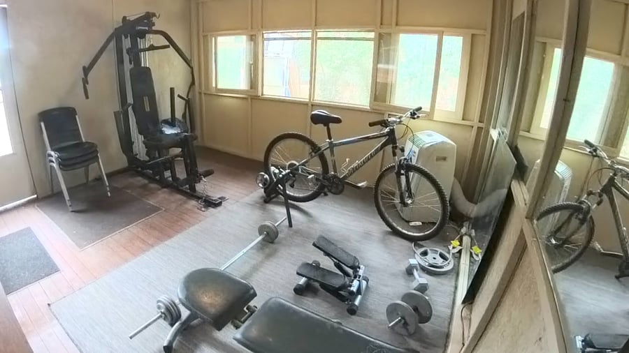 Multi gym, free weights, exercise bicycle
