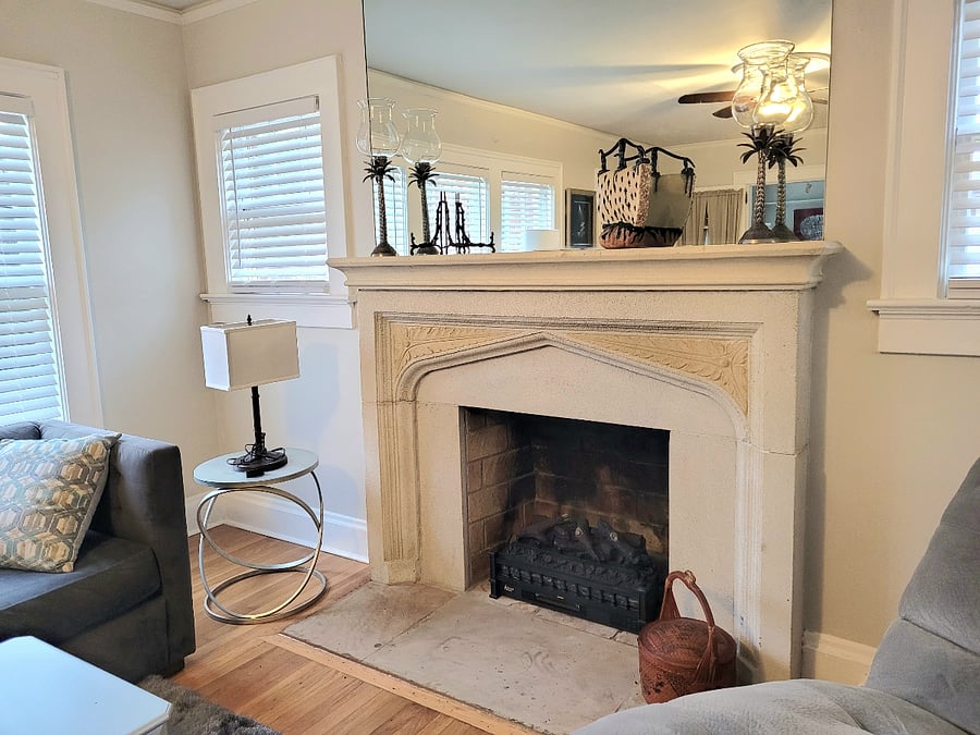 Living room fireplace view