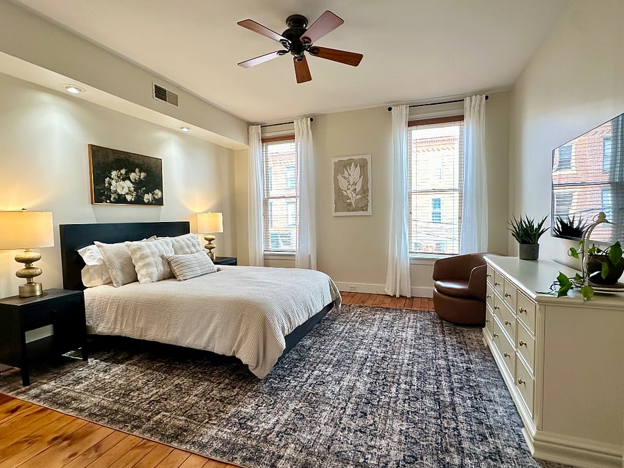 2nd floor master bedroom with queen bed