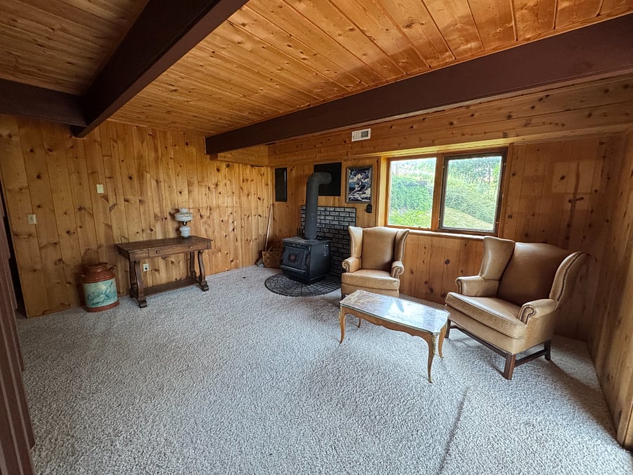 Downstairs family room with desk and furniture