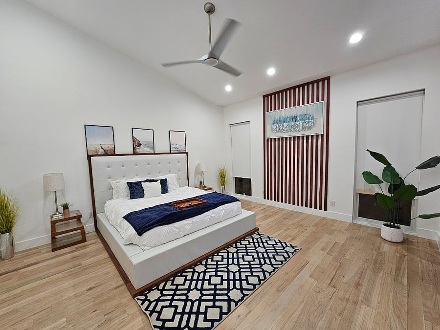 1st Floor Bedroom with Bathroom and Walk In Closet with sliding door to garden