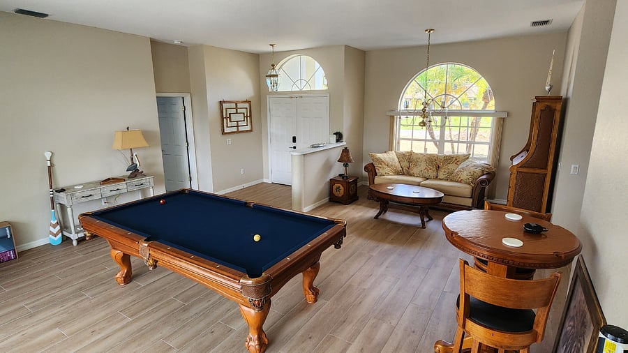Pool Table with Pub Table & 2 Bar Stools in the Gameroom adjacent to the Wine Bar Seating area!