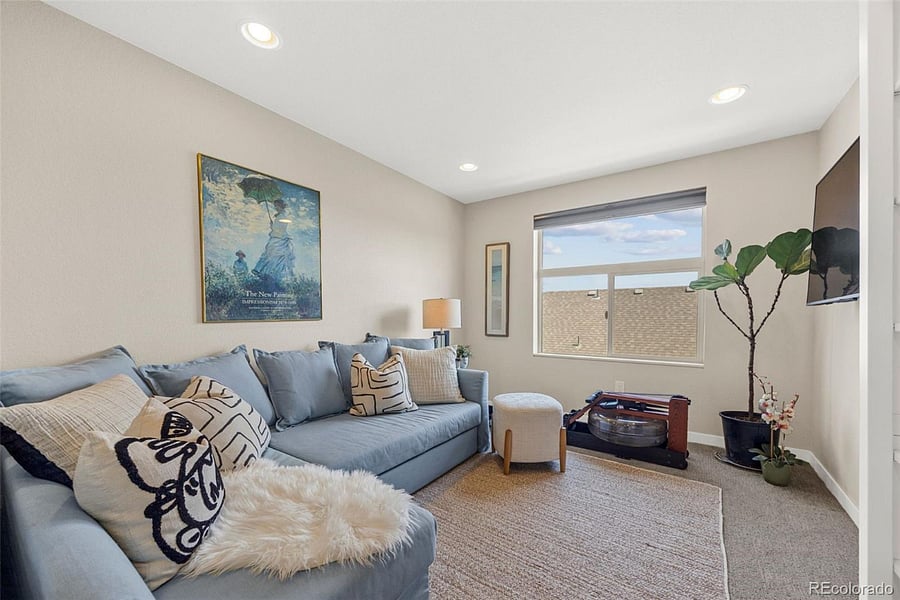 Bonus loft with sleeper sofa, rowing machine and entertainment area