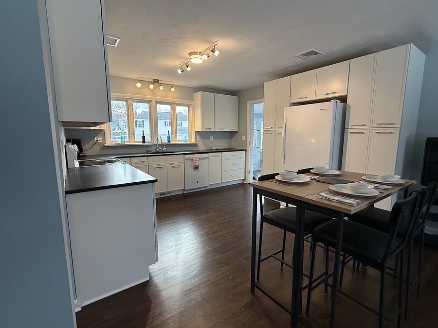 Brand new kitchen with brand new appliances. The kitchen is fully stocked with dishes pots and pans, Tupperware type storage, flatware, utensils, crockpot, coffee maker, etc.