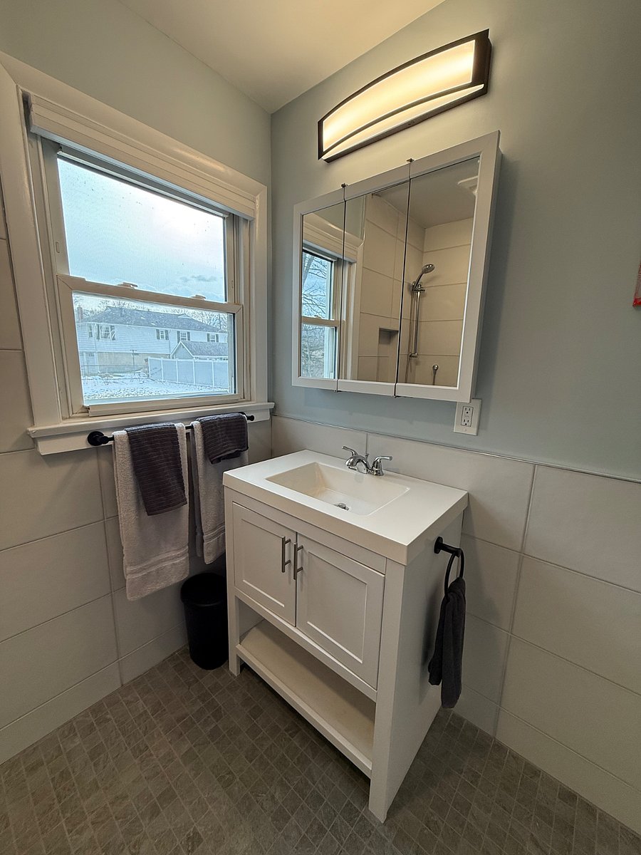 Newly renovated handicapped accessible bathroom.