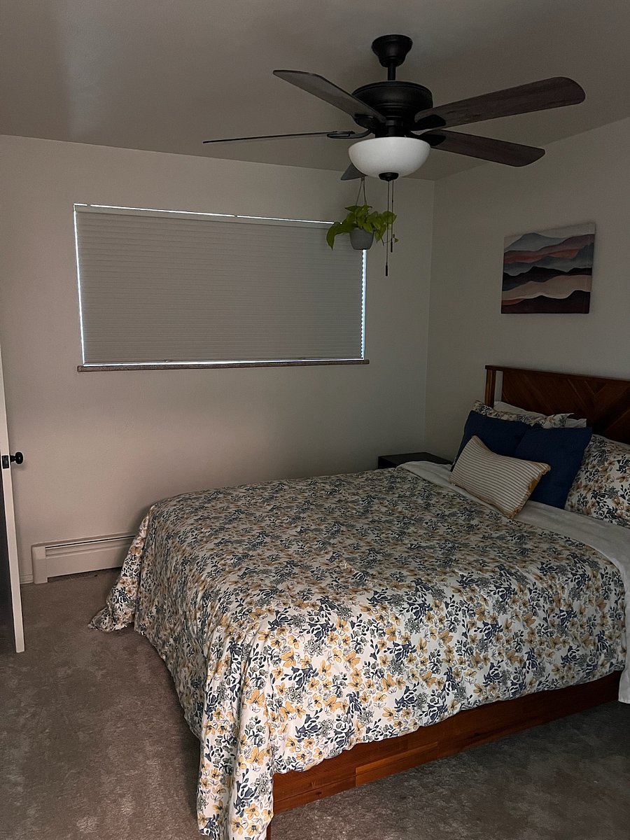Blackout curtains in the bedroom.