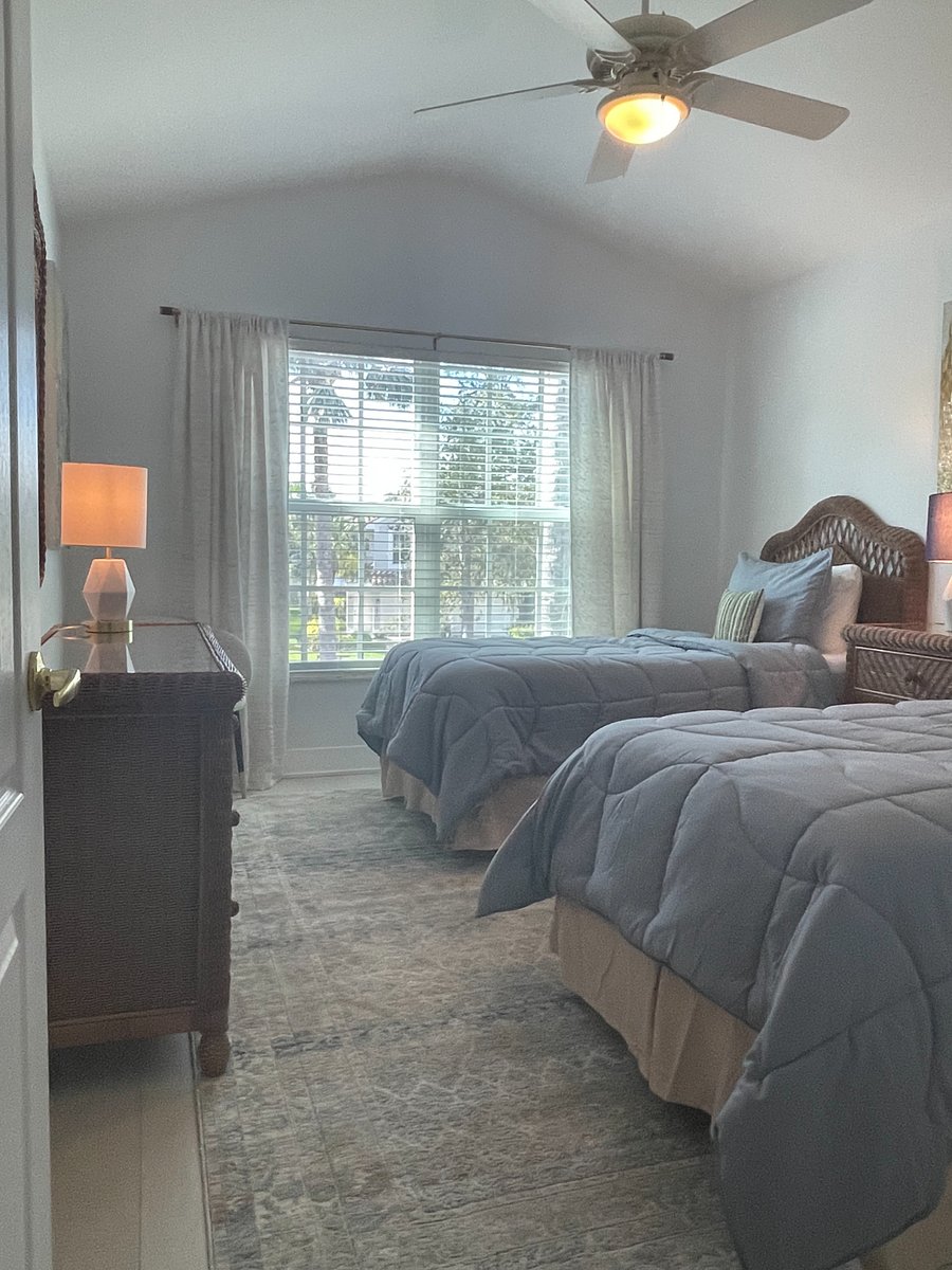 2nd bedroom features very comfortable beds and ceiling fan
