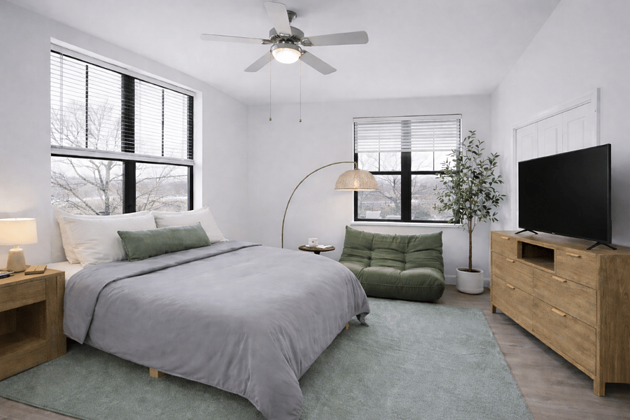 The closet in the room is a spacious walk-in closet. Youll have plenty of storage.