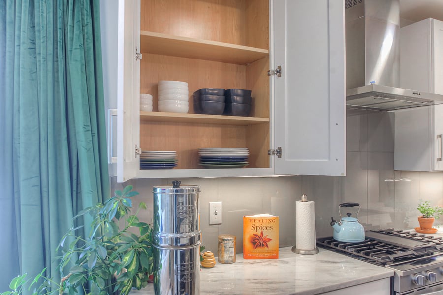 Your kitchen is stocked with all the essentials (and then some)! Baking ware, tupperware, plates, stainless steel pots & pans set. A real chef's kitchen!