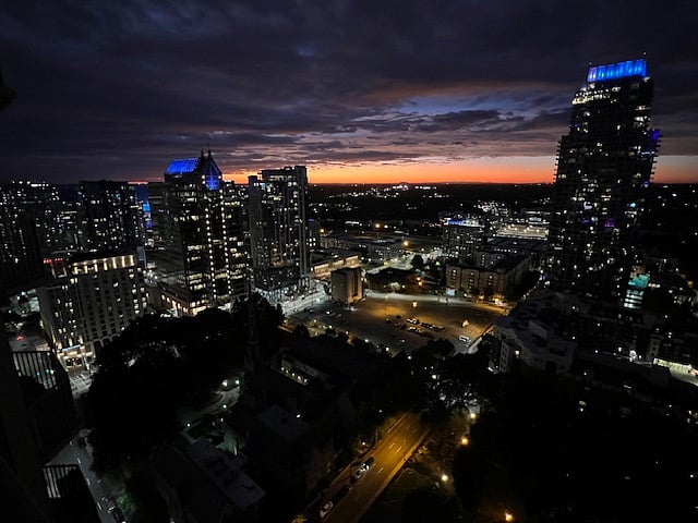 View from the balcony at sunset.   