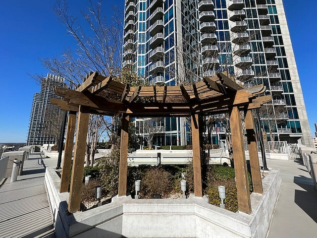 Ten-floor building amenity, pool area.  