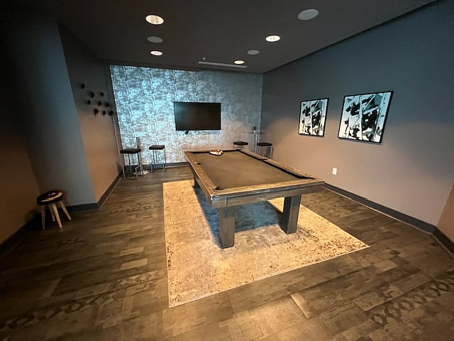 Ten-floor building amenity, billiards room within the community room.  