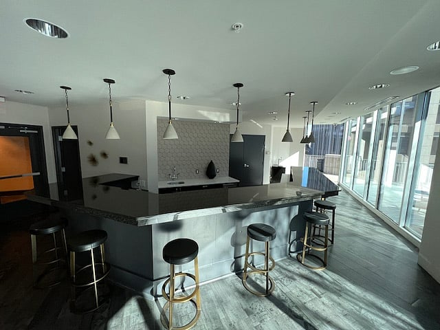 Ten-floor building amenity, bar and food serving area.   