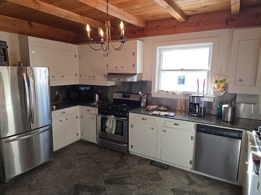 Dishwasher, new refrigerator, stainless steel backsplash