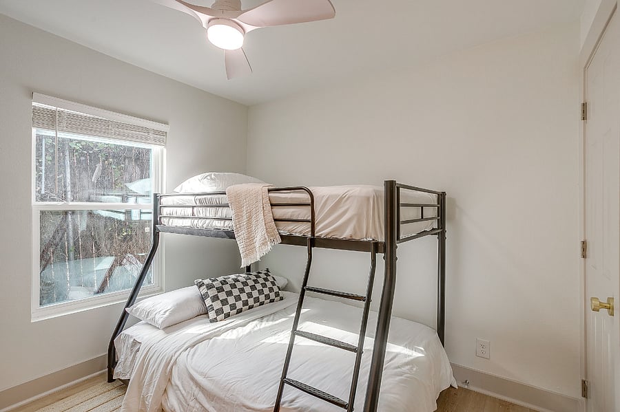 2nd Bedroom with twin over full-size bunk, walk-in closet