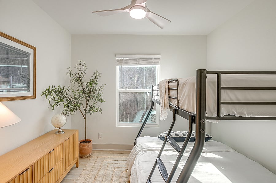 2nd Bedroom with twin over full-size bunk, walk-in closet