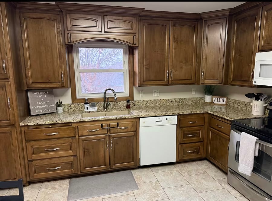 Fully stocked kitchen with all utensils.  Refrigerator, Stove, Microwave, Dishwasher, crockpot, pots, pans, coffee maker, etc.