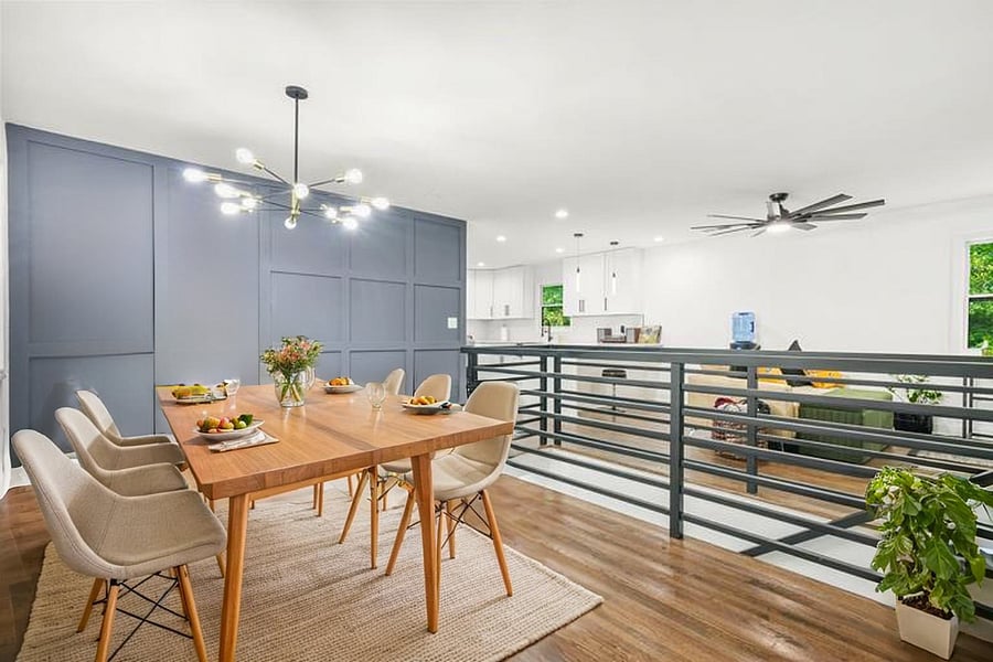 This dining table set is staged.