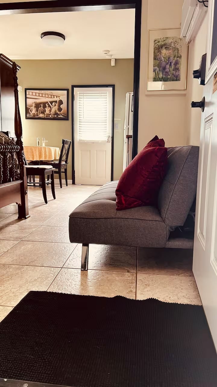 View from entrance to bedroom & Kitchenette.