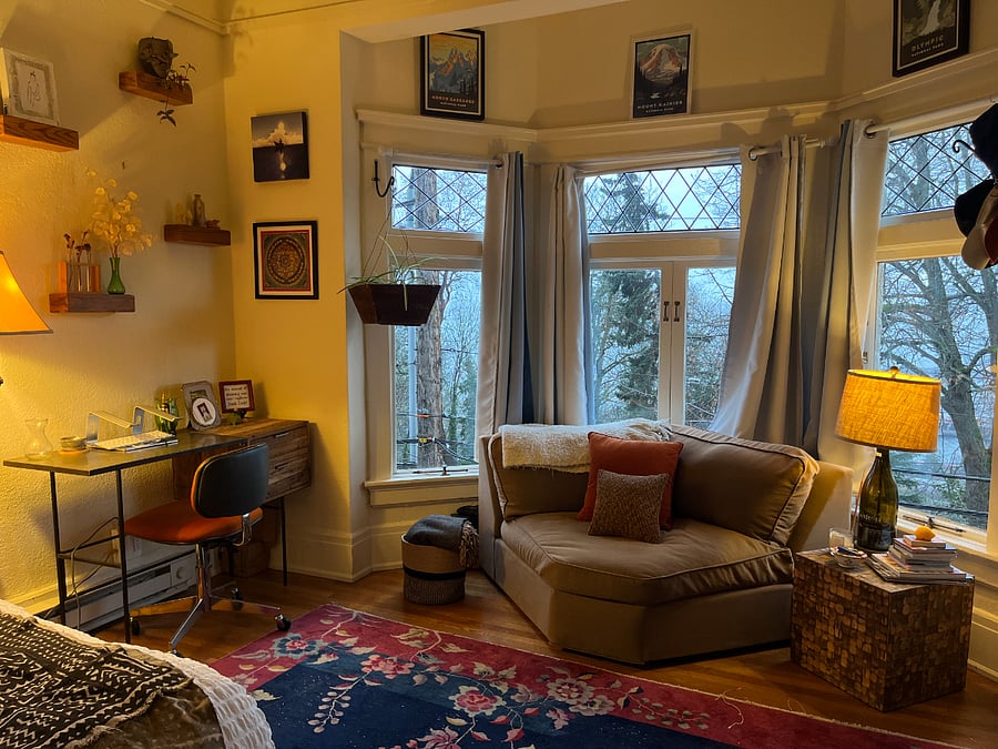 Reading nook and desk area