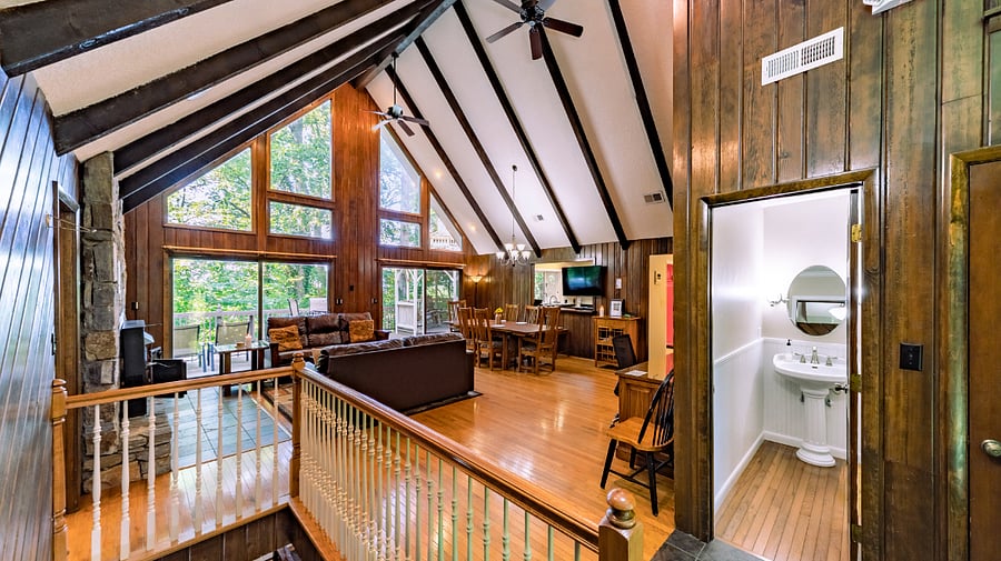 Upper-level view of living and dining areas