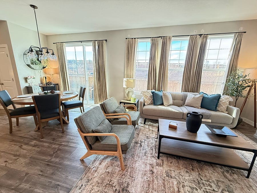Main Room Living and Dining Space with side yard access
