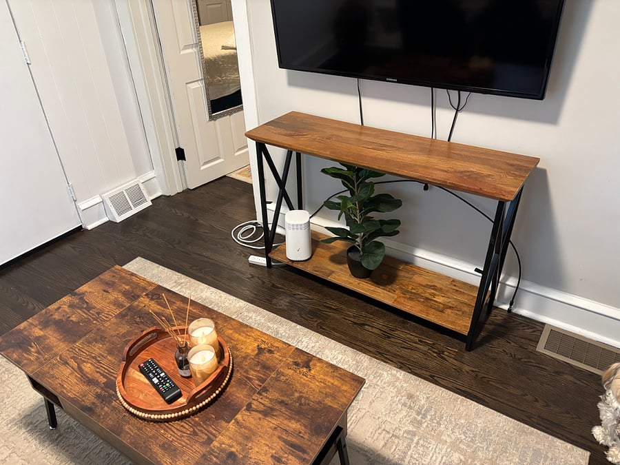 New sofa table that can transform into a workstation!