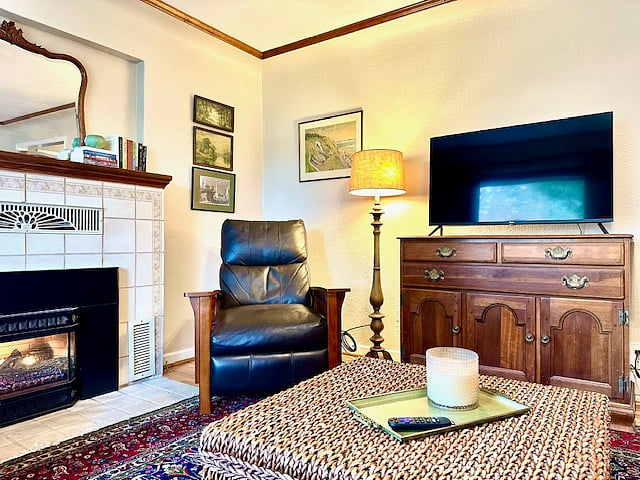 Leather recliner and Roku TV