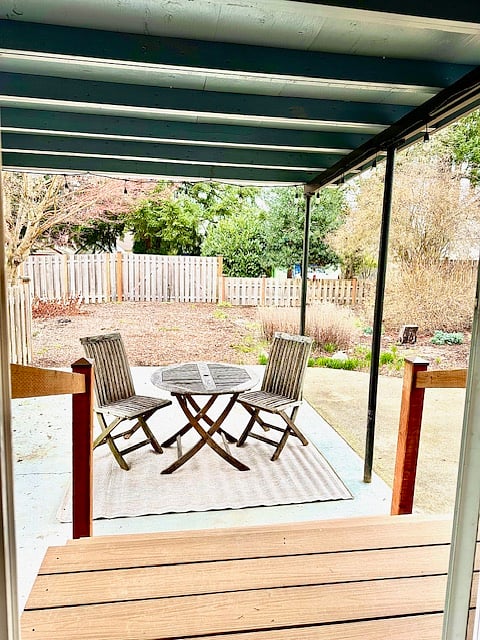 Covered back patio; fully fenced backyard