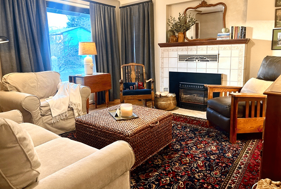 Cozy living room with room darkening curtains