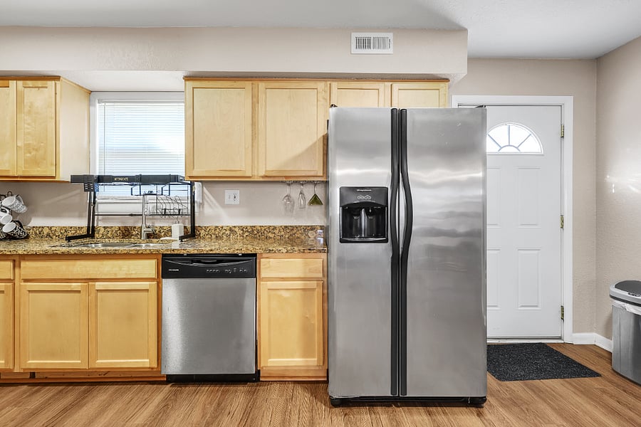 Stock the full-size refrigerator with all your favorite foods.