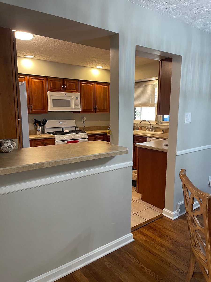 View from dining room, looking into kitchen