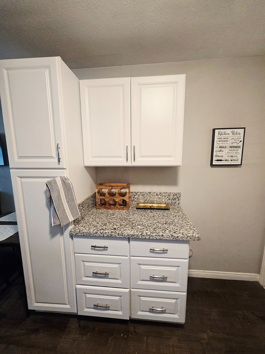 Wine glasses and wine bottle holder, extra cabinet and pantry space