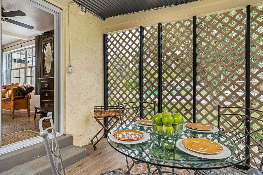 Another view of the patio and entrance to kitchen/living area.