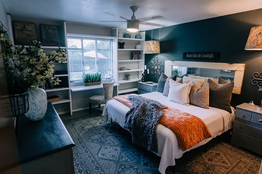 Bedroom #2 with King size bed and work desk area.