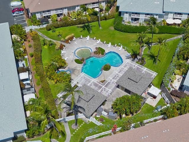 View of pool area from above