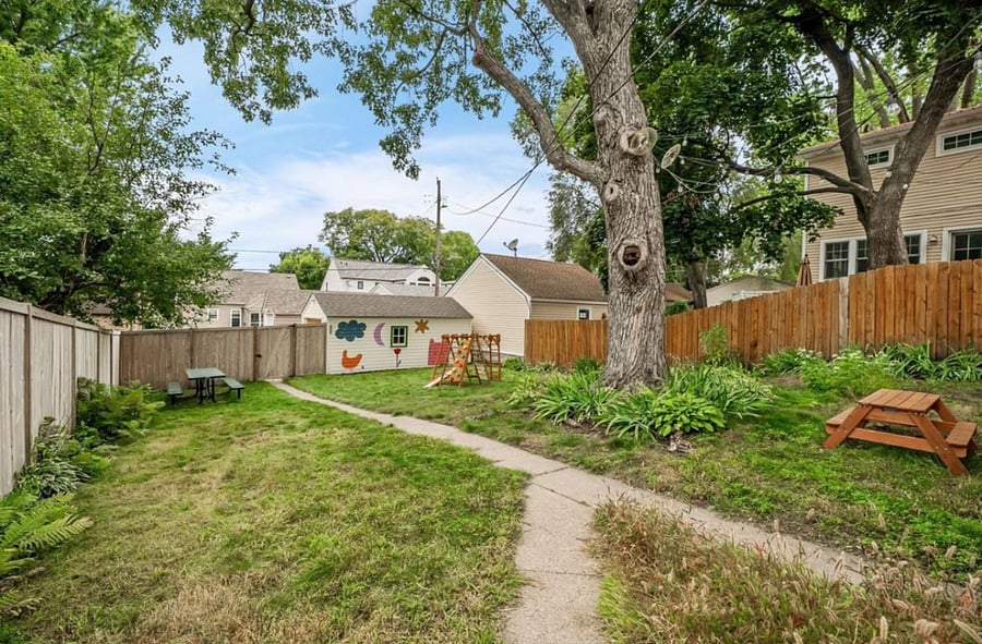 Backyard and garage (picnic table and playset not included)