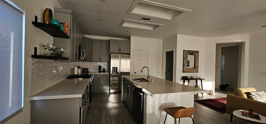  kitchen with island seating. 