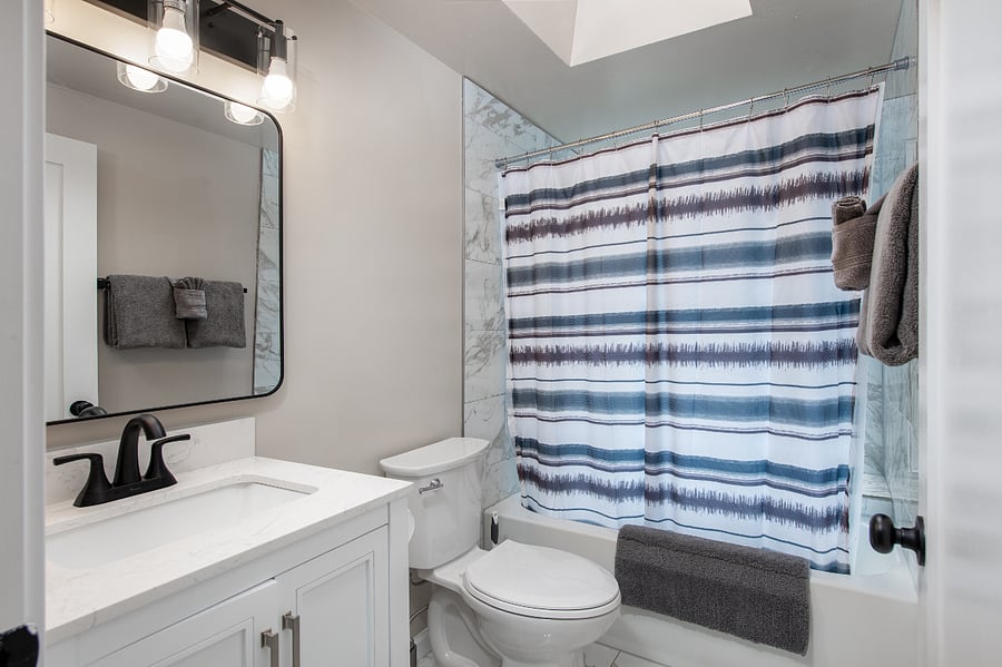 Main house bathroom with shower and bathtub
