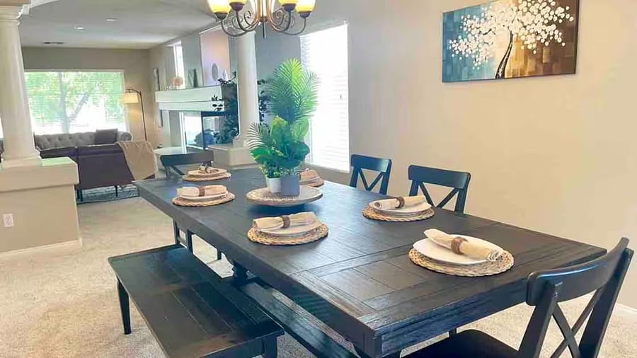 Open dining space with natural light, comfortably accommodating long-term guests.