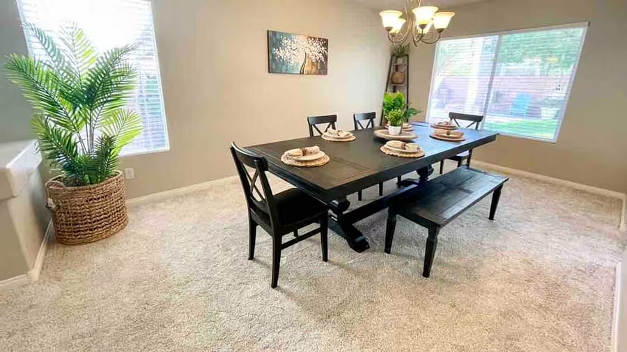 Spacious dining area with seating for sixideal for shared meals, meetings, or extended stays.