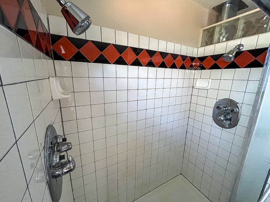 Main bathroom dual shower heads and side sprayers