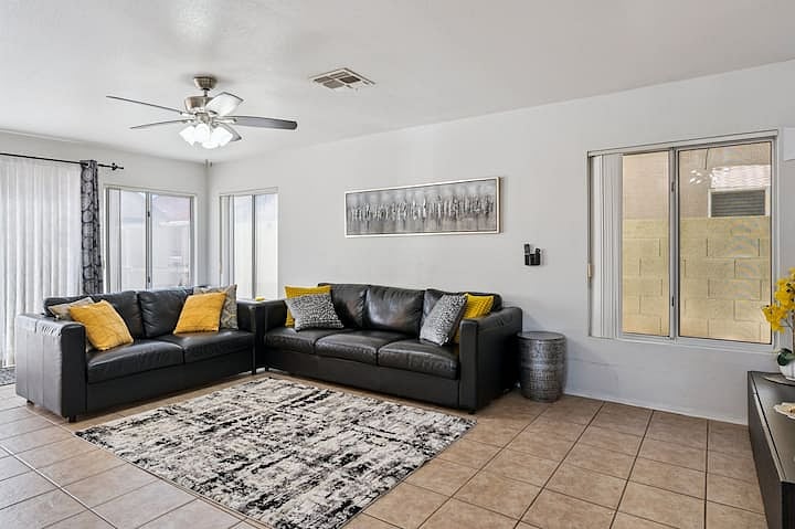 Family Living room with 77 inch TV