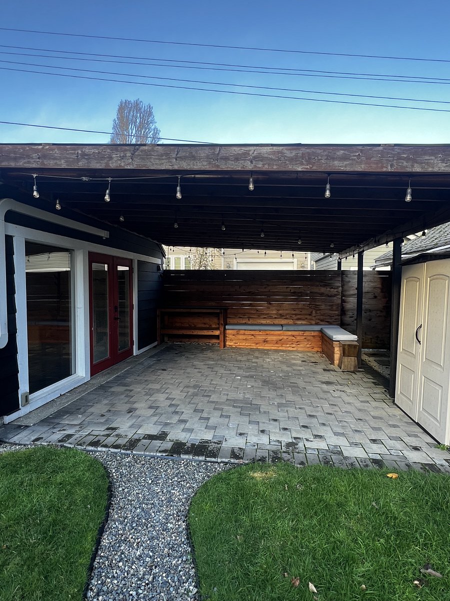 Front door of unit directly connects to the covered patio with cafe lights!
I'll be collecting outdoor patio furniture (dining table, chairs, etc.) throughout the spring!