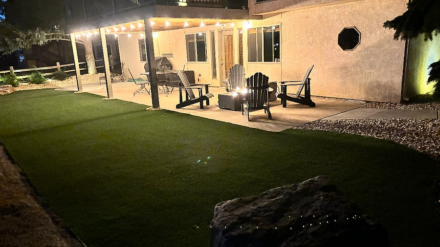 Safe & well lit private entry with ambient lights & fireplace (shown). Spotlight too for extra security.