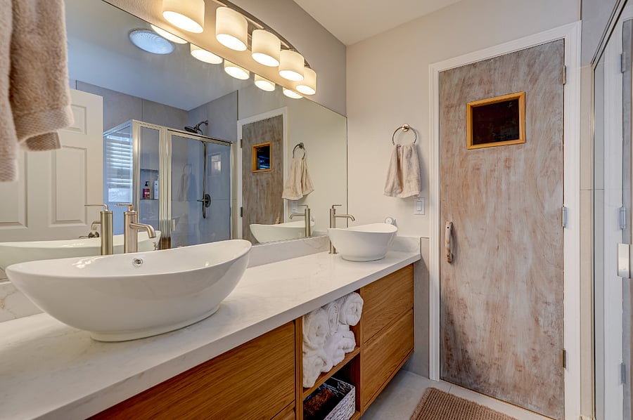 Bathroom with shower and sauna, accessed from the primary bedroom.