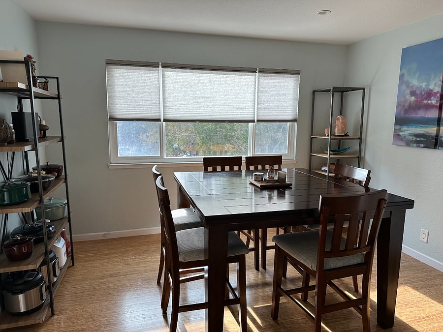 View from living room of dining room